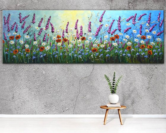 Summer Blooming - Extra Large Textured Wildflower Meadow Painting