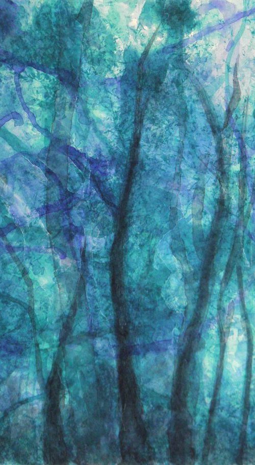 In the woodland : The witches trees #3- medium size watercolor on paper by Fabienne Monestier