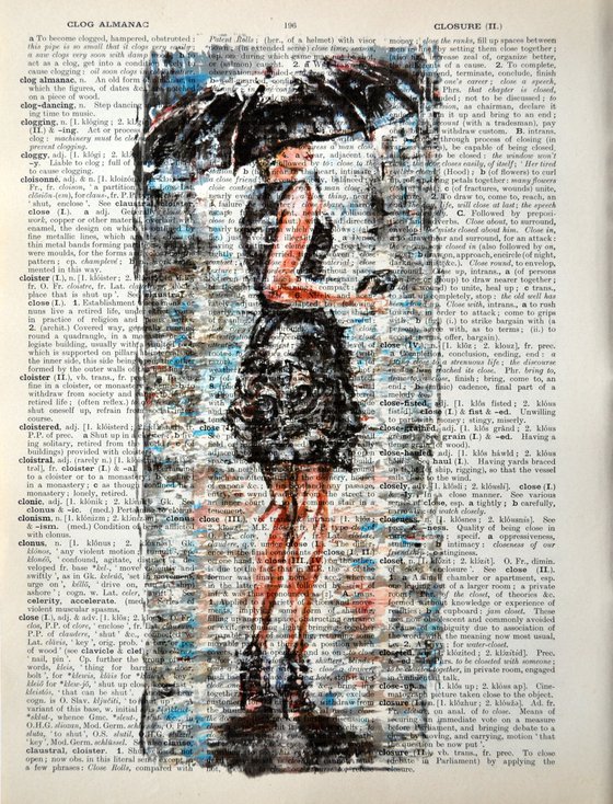 Lady in Black - Collage Art on Large Real English Dictionary Vintage Book Page
