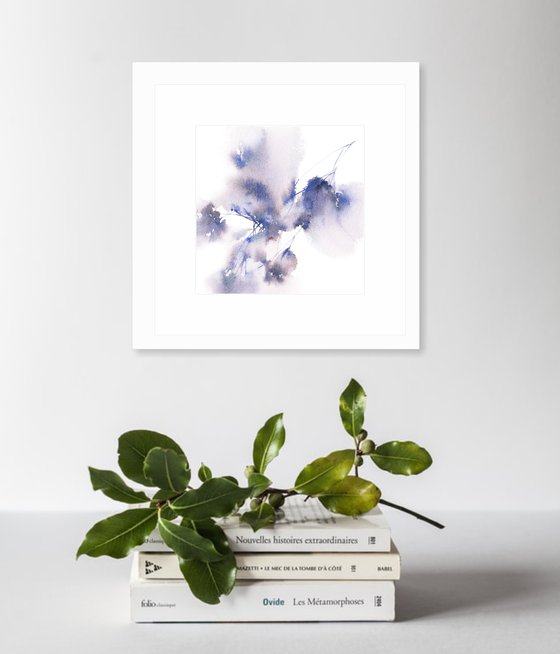 Blue flowers diptych. Watercolor painting set of 2