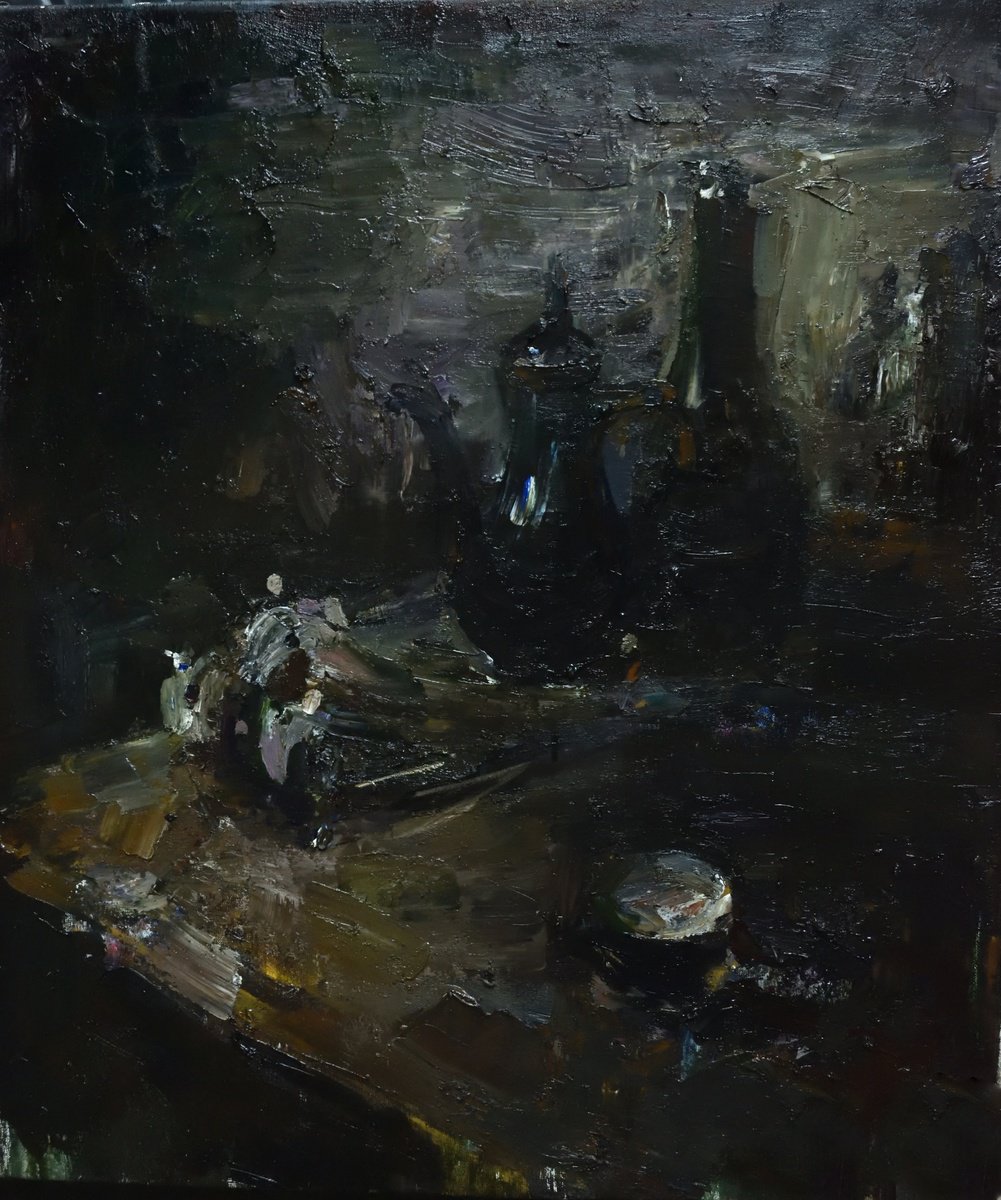 Expressive Still Life Oil Painting By Stanislava Cherkasova, 28 X 31", At Dusk, Original Artwork