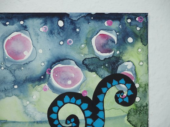 Happy Night Swim - funny cat art