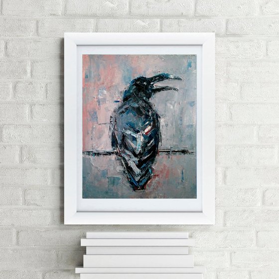 Raven Painting Bird Original Art Crow Artwork Animal Wall Art