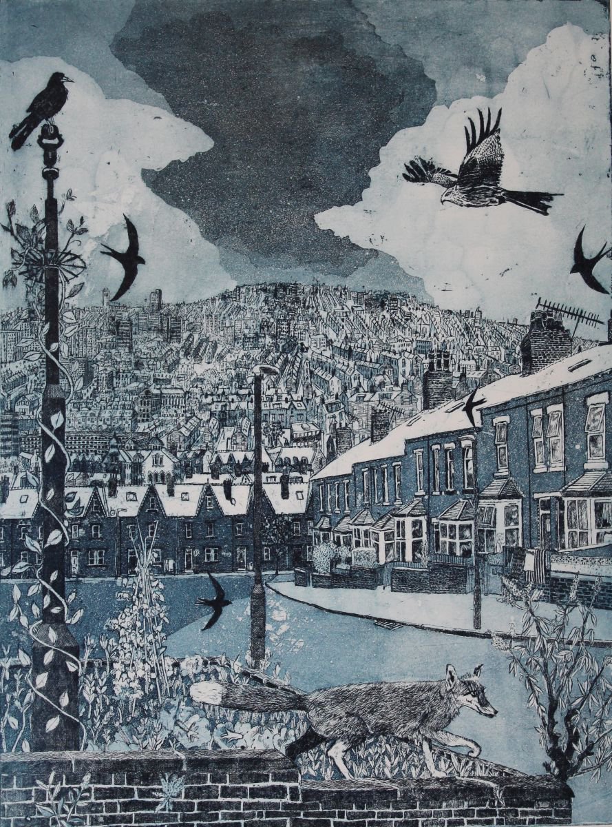 Cityscapes Etchings & Engravings By Janis Goodman, 15 X 20, Wild In The City, Original Artwork