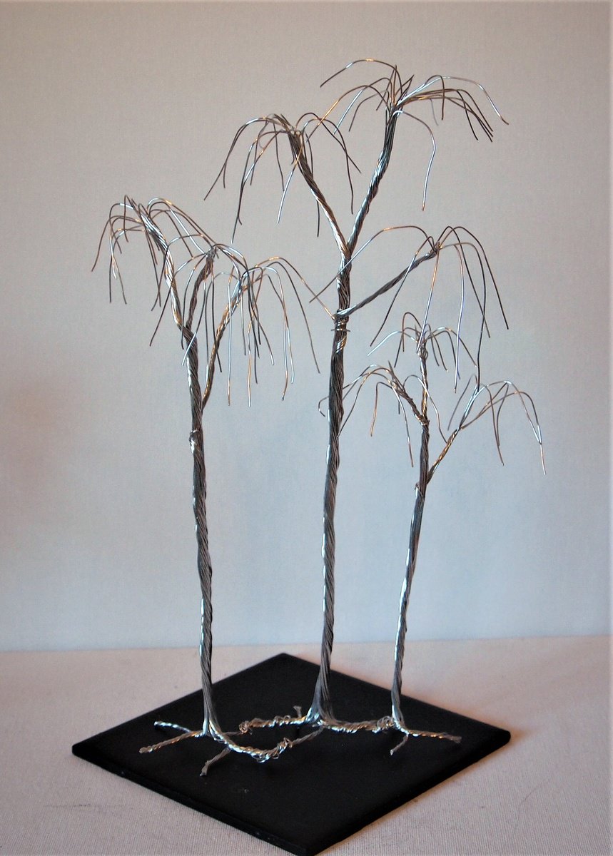 Silver wire tree sculpture, 3 willows by Steph Morgan