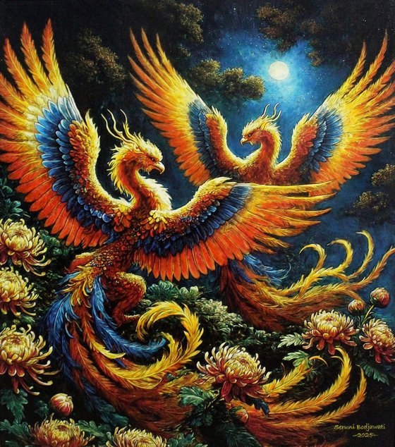 Feng Shui Phoenix Birds and Chrysanthemum