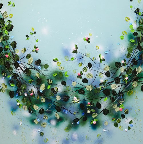 Square large acrylic painting "Flower Swing" by Anastassia Skopp