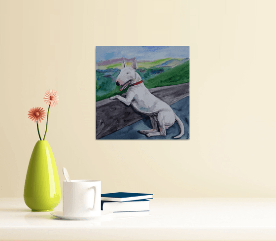 Bull Terrier watercolor painting, dog portrait, animalistic wall art