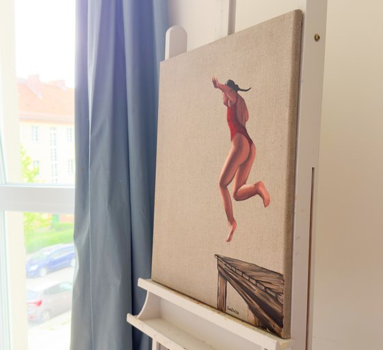 Leaping Woman in Red