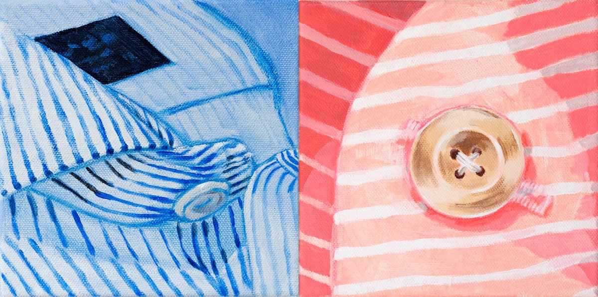 Graphic Still Life Acrylic Painting By Ara Youn, 12 X 6, Two Stories, Original Artwork