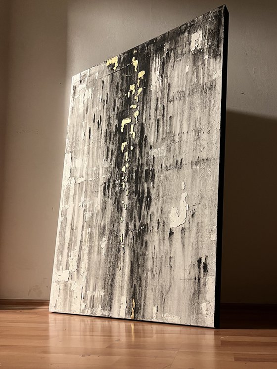 Blind rain. Gray with white gold. 122 x 82 cm. - 48 X 32 inches.