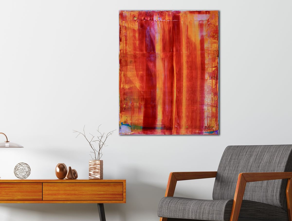 Abstract Acrylic Painting By Nestor Toro, 16 X 20", Orange Fusion, Original Artwork