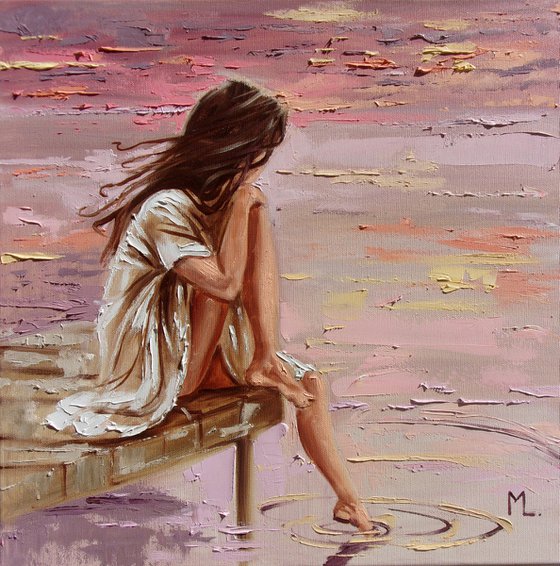 " SOMEWHERE, SOMEDAY ... " SUN SKY SEA SAND liGHt  ORIGINAL OIL PAINTING, GIFT, PALETTE KNIFE