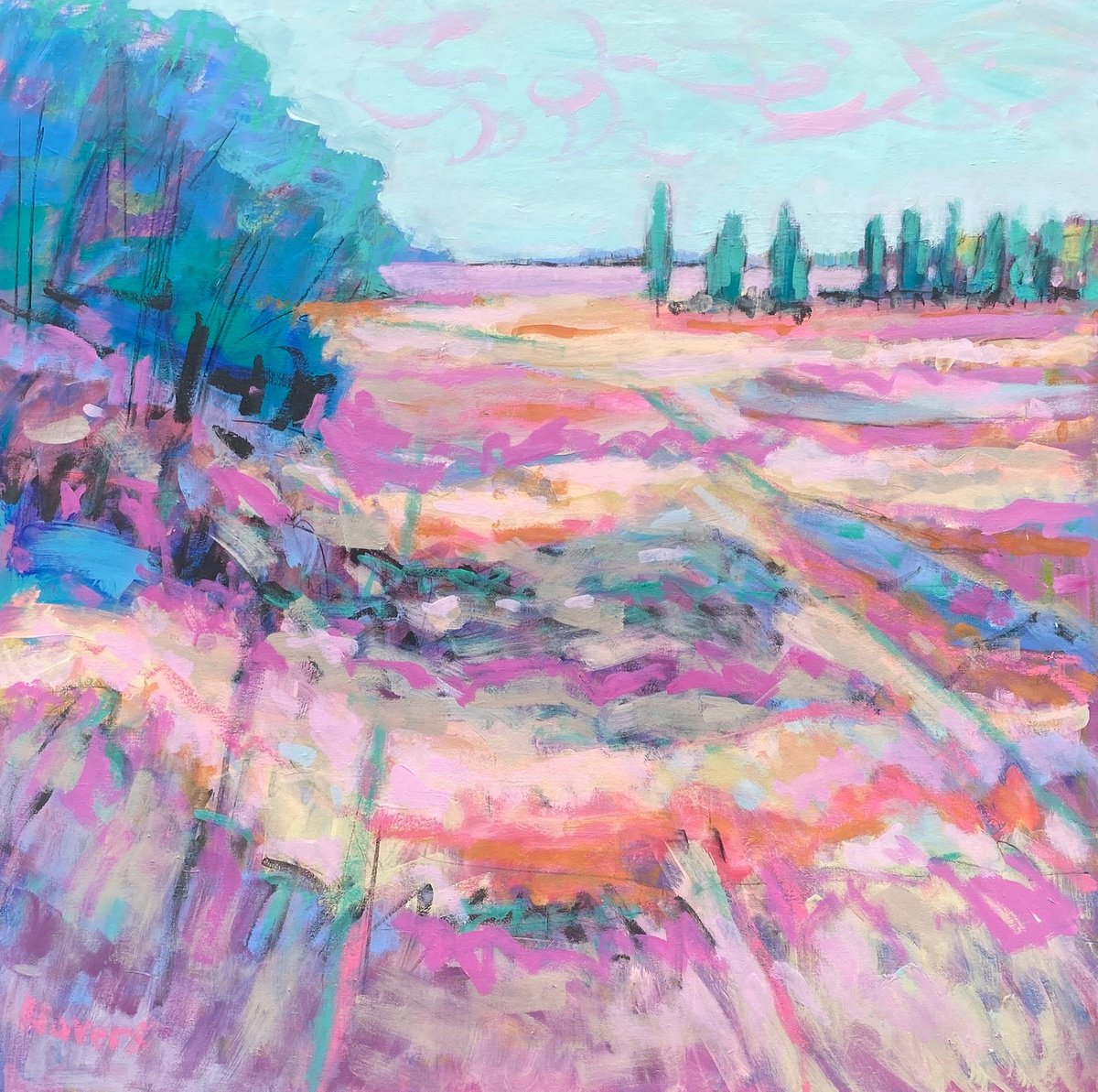 Impressionistic Landscape Acrylic Painting By Chrissie Havers, 31 X 31, Stubble, Original Artwork