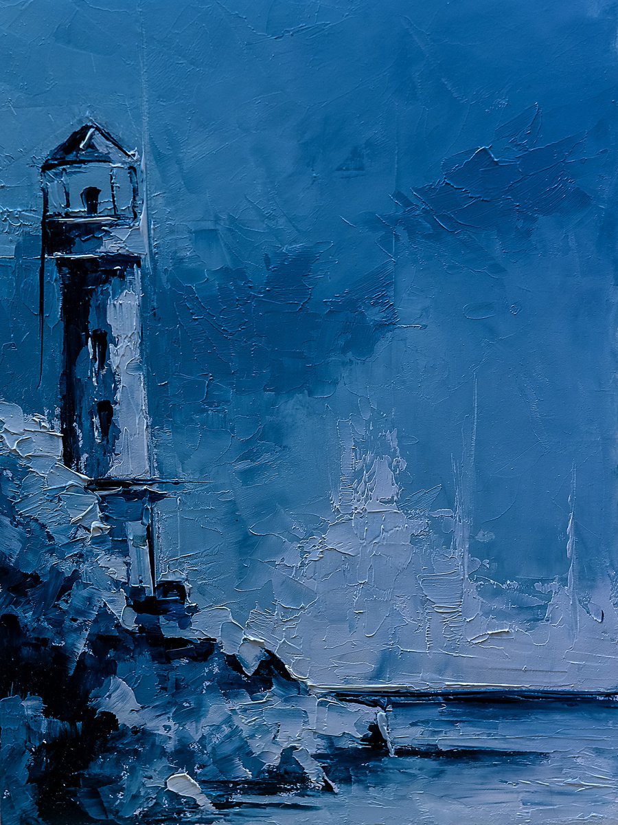 Lighthouse on Cliff. Small abstract painting by Marinko �aric