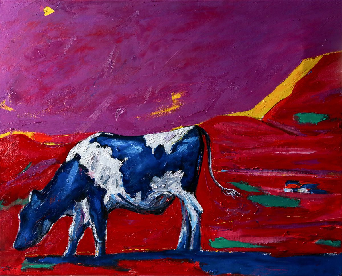 Expressive Animal Oil Painting By Lionel Le Jeune, 20 X 16", Pi?turage, Original Artwork