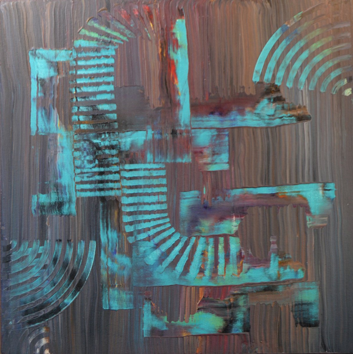 Geometric Abstract Acrylic Painting By Lucian Richards, 24 X 24", Dakota, Original Artwork