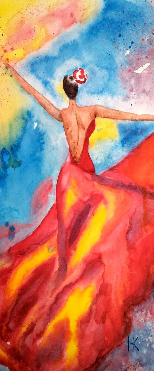 " In love with flamenko"30.5*43cm\12*17" by Halyna Kirichenko
