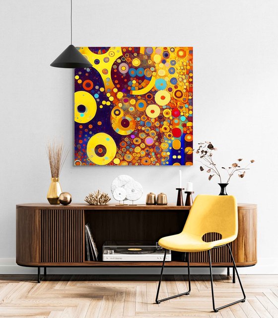 Klimt inspiration abstract. Large positive vibrant colors geometric abstract, bright wall art hanging