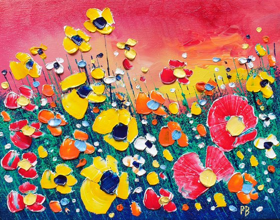 "Sunset Meadow Flowers in Love"