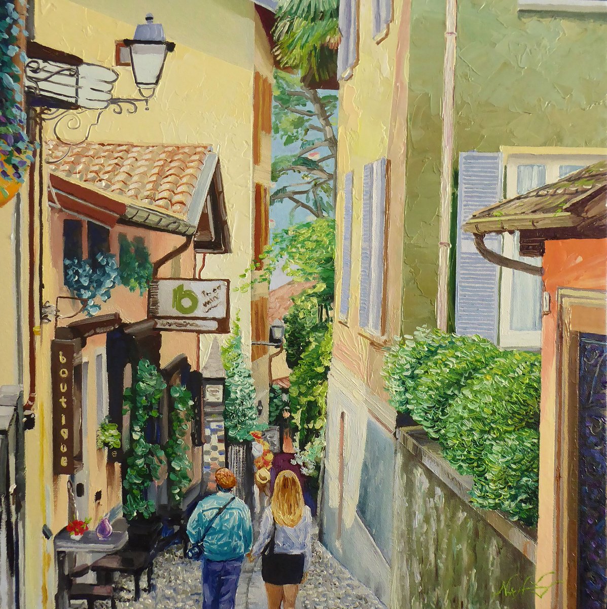 Impressionistic Landscape Oil Painting By Narek Hambardzumyan, 20 X 20", Bellagio Pearl Of Lake Como, Original Artwork