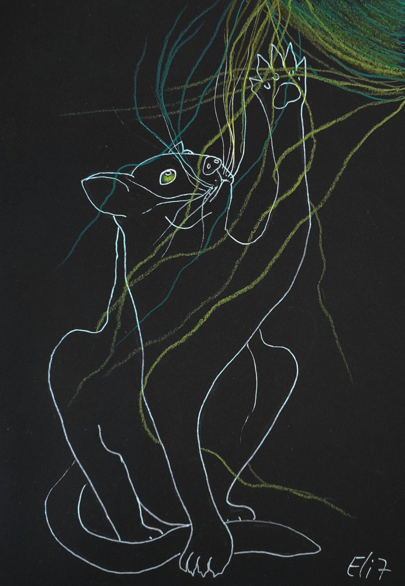 Expressive Animal Drawing By Elisheva Nesis, 9 X 13, Spinning The Moon, Original Artwork