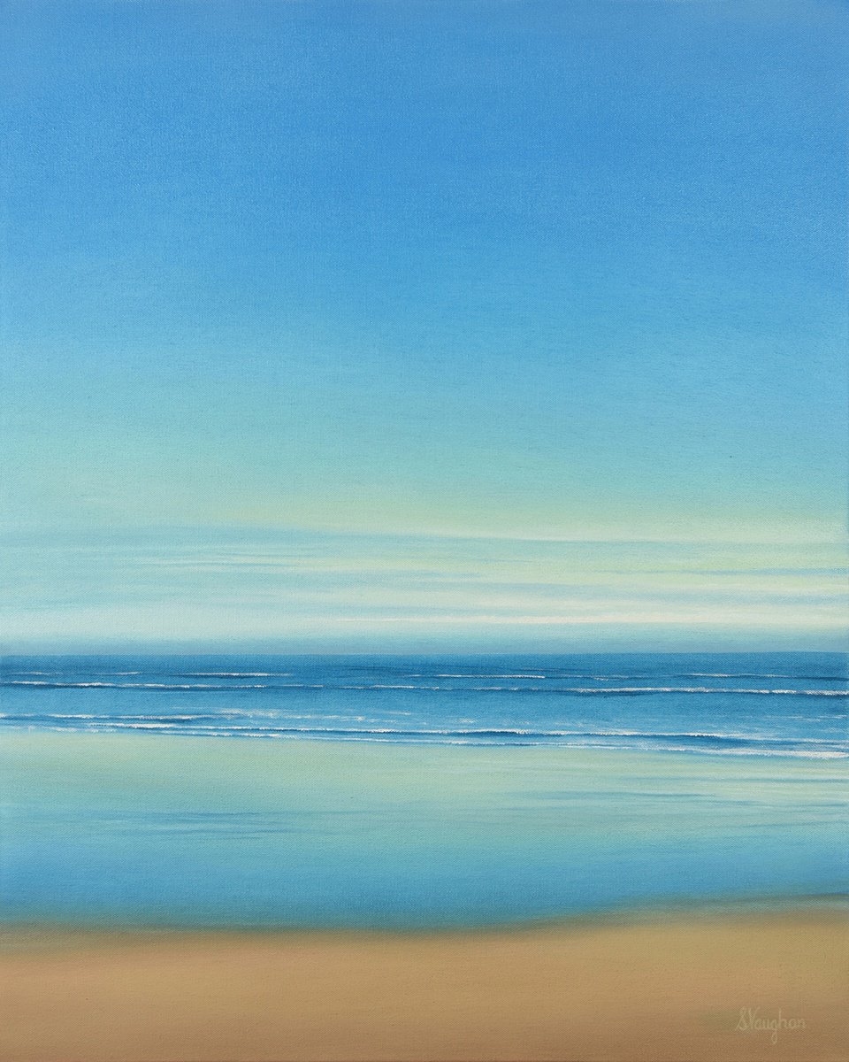 Impressionistic Landscape Oil Painting By Suzanne Vaughan, 24 X 30", Summer Beach - Seascape, Original Artwork