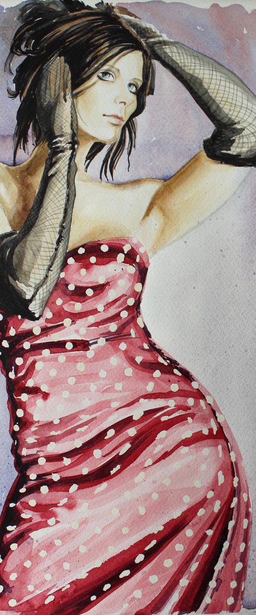 in red with polka dots by Volodymyr Melnychuk