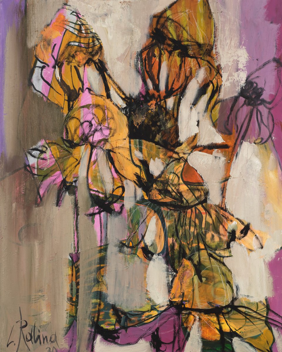 Botanical Oil Painting By Yelena Ralina, 31 X 39", Echinacea, Original Artwork