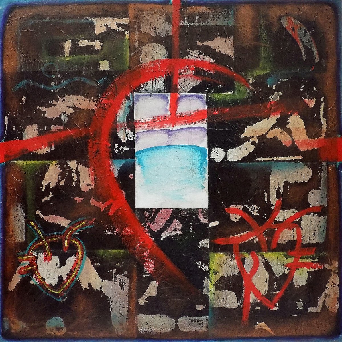 Abstract Acrylic Painting By Stanislav Bojankov, 31 X 31", Two Hearts-Xv, Original Artwork