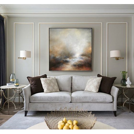 Calm emotions 70X70cm - GOLD PARTICLES 70X70CM DECOR MODERN URBAN ART OFFICE ART HOME DECOR GIFT IDEA ORIGINAL ACRYLIC PAINTING LANDSCAPE GIFT (2020)