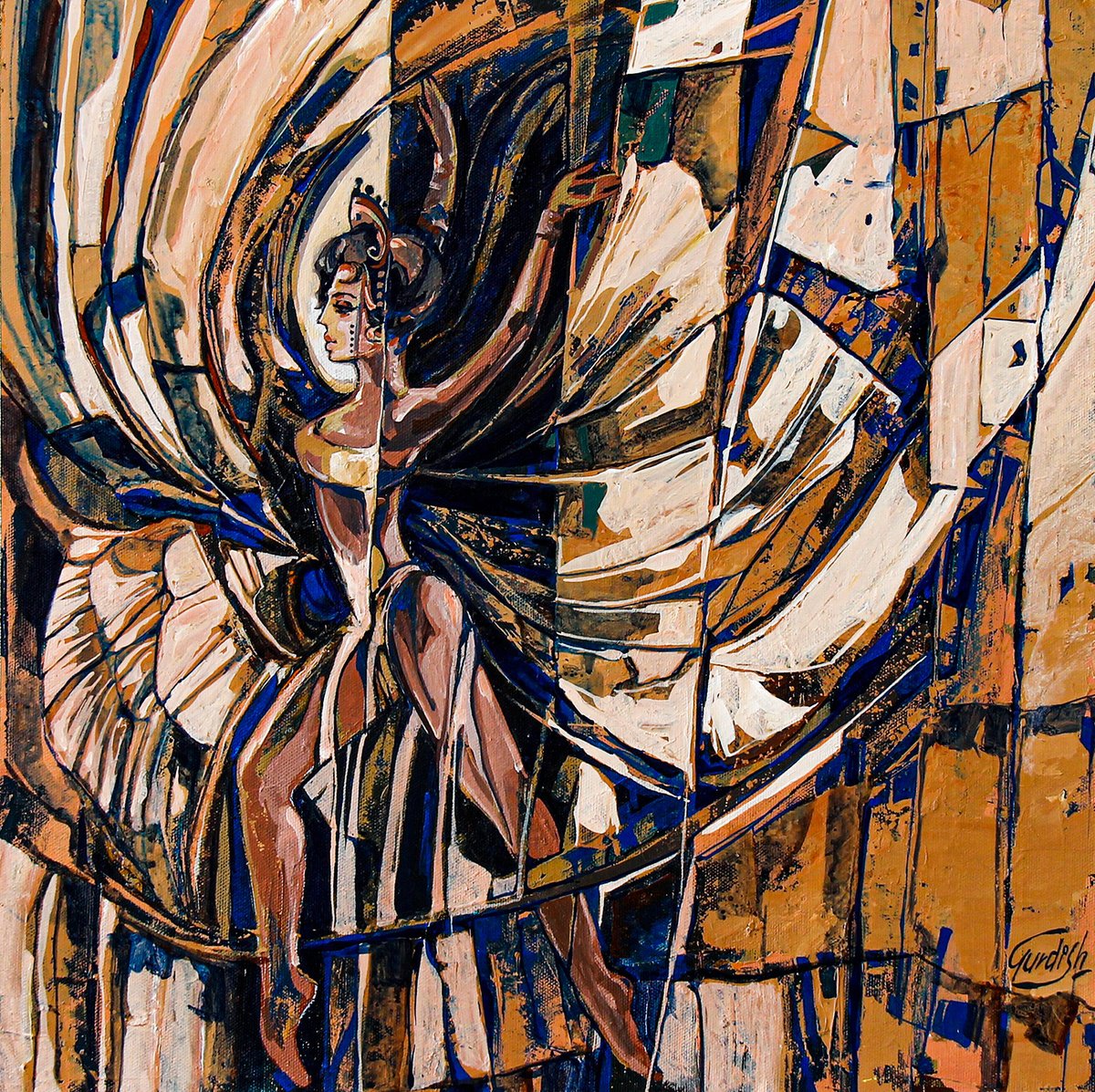 Abstract Acrylic Painting By Artist Gurdish Pannu, 18 X 18, Belly Dance- Woman Painting, Original Artwork