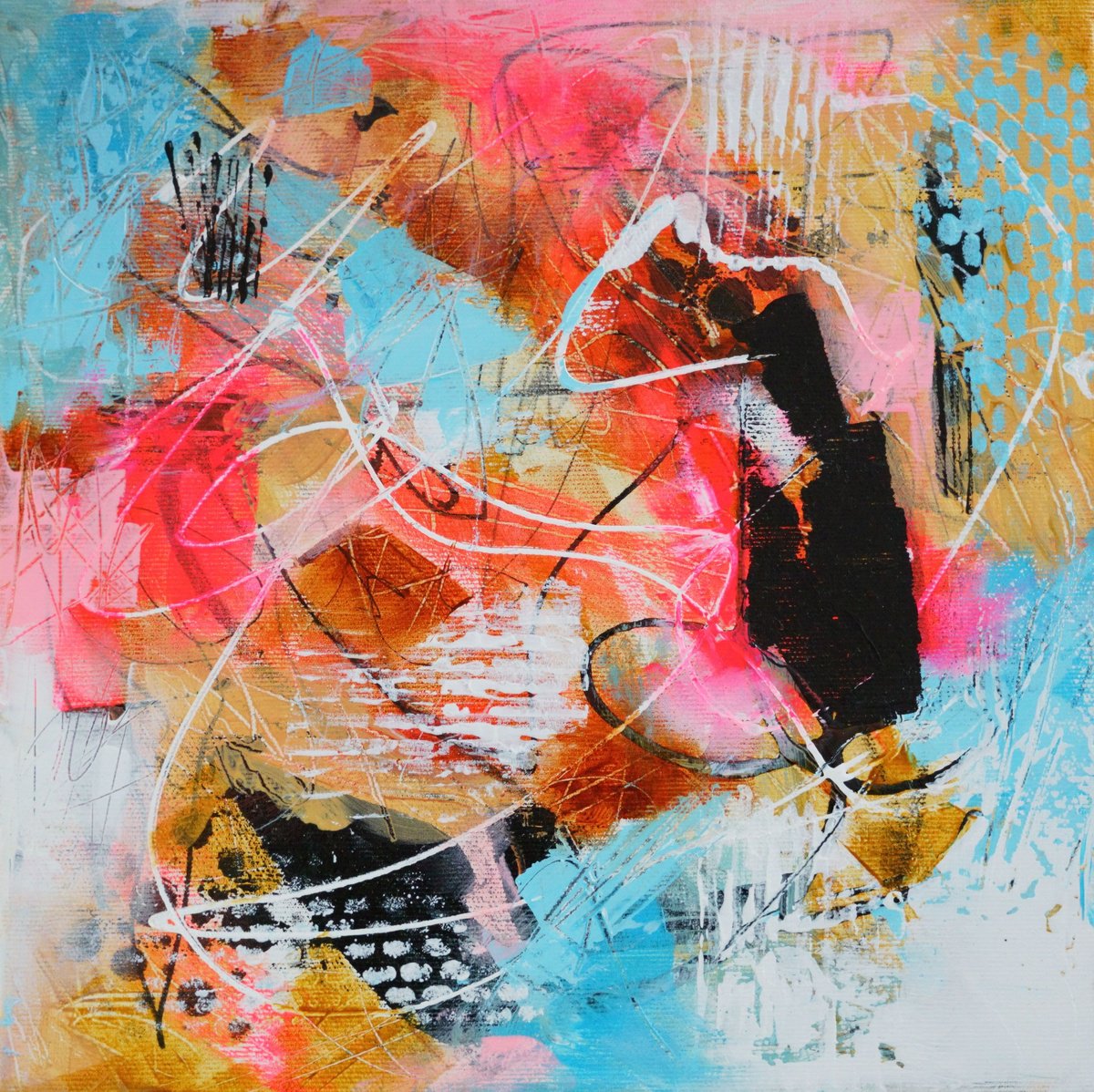 Abstract Acrylic Painting By Vera Hoi, 13 X 13", "Abstract 4", Original Artwork