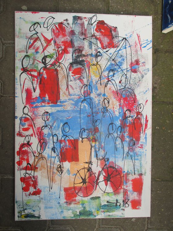 abstract people blue and red 23,6 x 15,7 inch