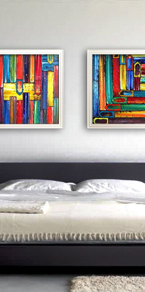 "No Direction" - Save As Series + FREE USA SHIPPING - Original PMS Abstract Diptych Oil Paintings On Recycled Wood - 80" x 28" by Preston M. Smith (PMS)
