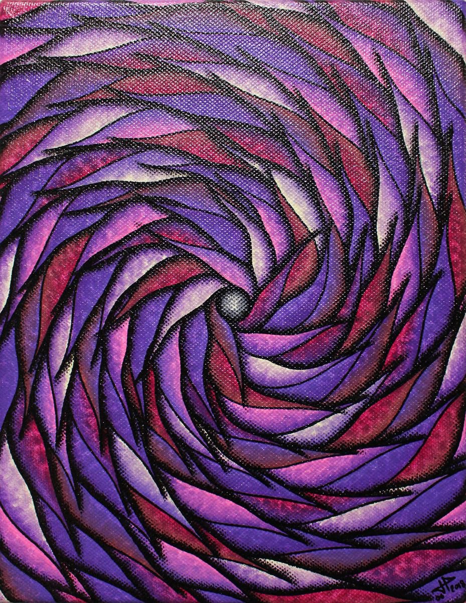 Abstract Acrylic Painting By Jonathan Pradillon, 7 X 9, Purplish Spiral, Original Artwork