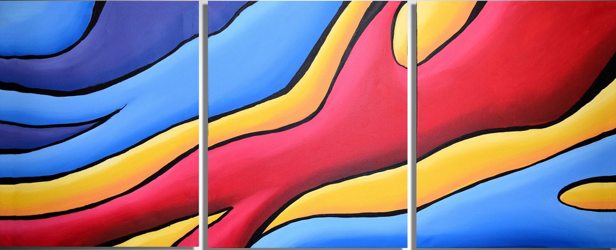 Impressionistic Abstract Acrylic Painting By Stuart Wright, 48 X 20", Graffiti Painting Triptych, Original Artwork