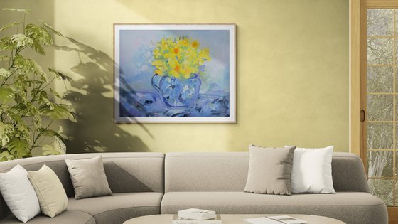 Daffodils in Blue Jug