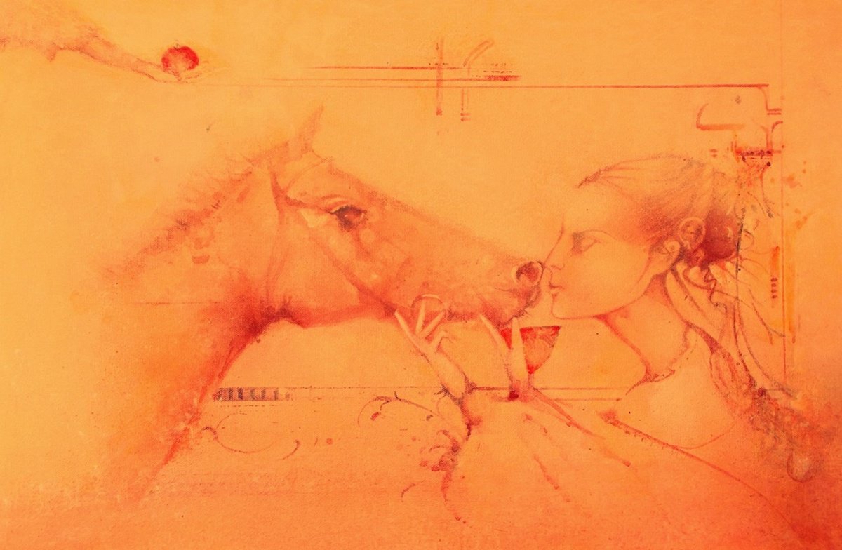 Impressionistic Animal Acrylic Painting By Gerard Tunney, 24 X 16, The Horse Whisperer, Original Artwork