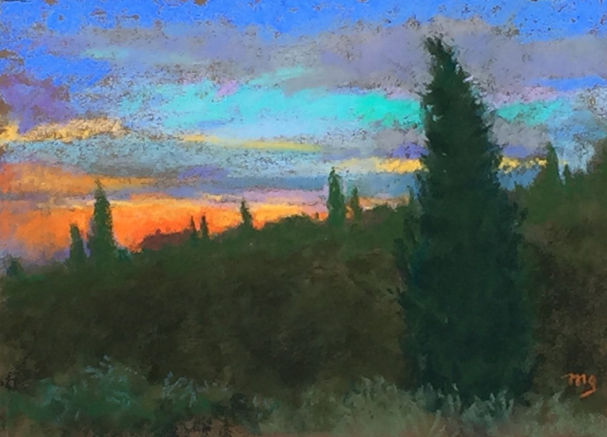 Impressionistic Painting , Tuscan Sunset By Michael Gillespie, 10 X 7, Artwork For Sale On Artfinder