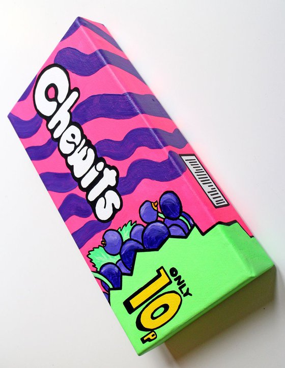 Chewits Blackcurrant Flavour Retro Sweets Pop Art Painting On Miniature Canvas