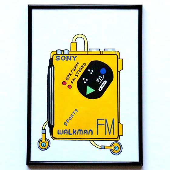 Sony WM-F5 Walkman - Retro Pop Art Painting On Unframed A4 Paper