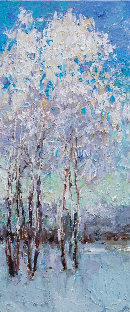 Winter Birch Trees - Original oil painting by Anastasiia Valiulina