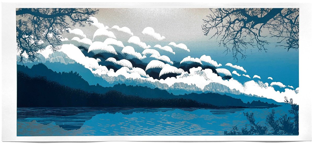 Impressionistic Landscape Screenprint By Chris Keegan, 22 X 10, Dreamcloud, Original Artwork