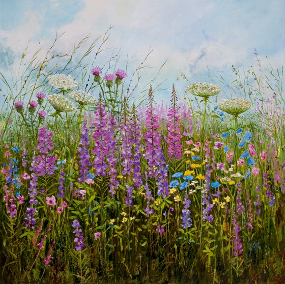 Blooming meadow. Oil painting. Original Art.