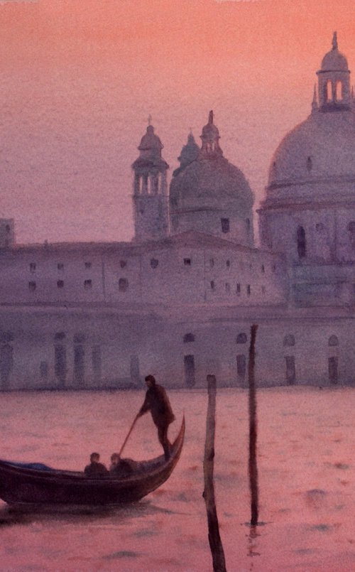 Gondola with Santa Maria Della by Olga Beliaeva Watercolour