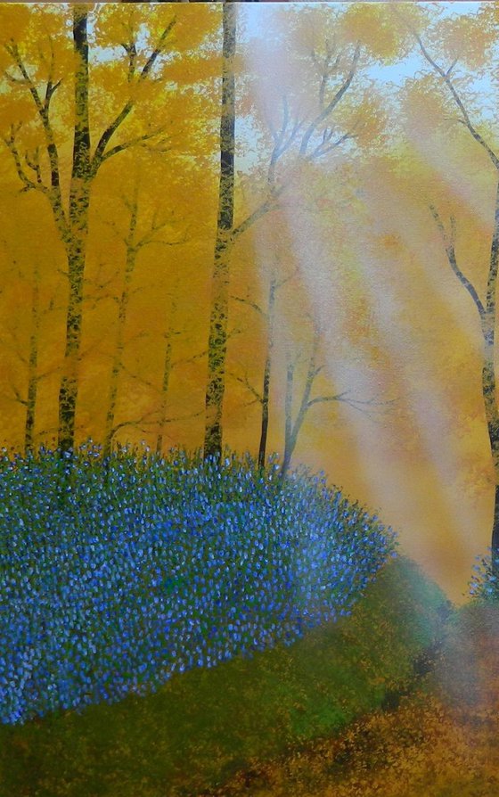 Where the Spirit Lives - landscape with forest, trees, sun rays and flowers; home, office decor; gift ideas