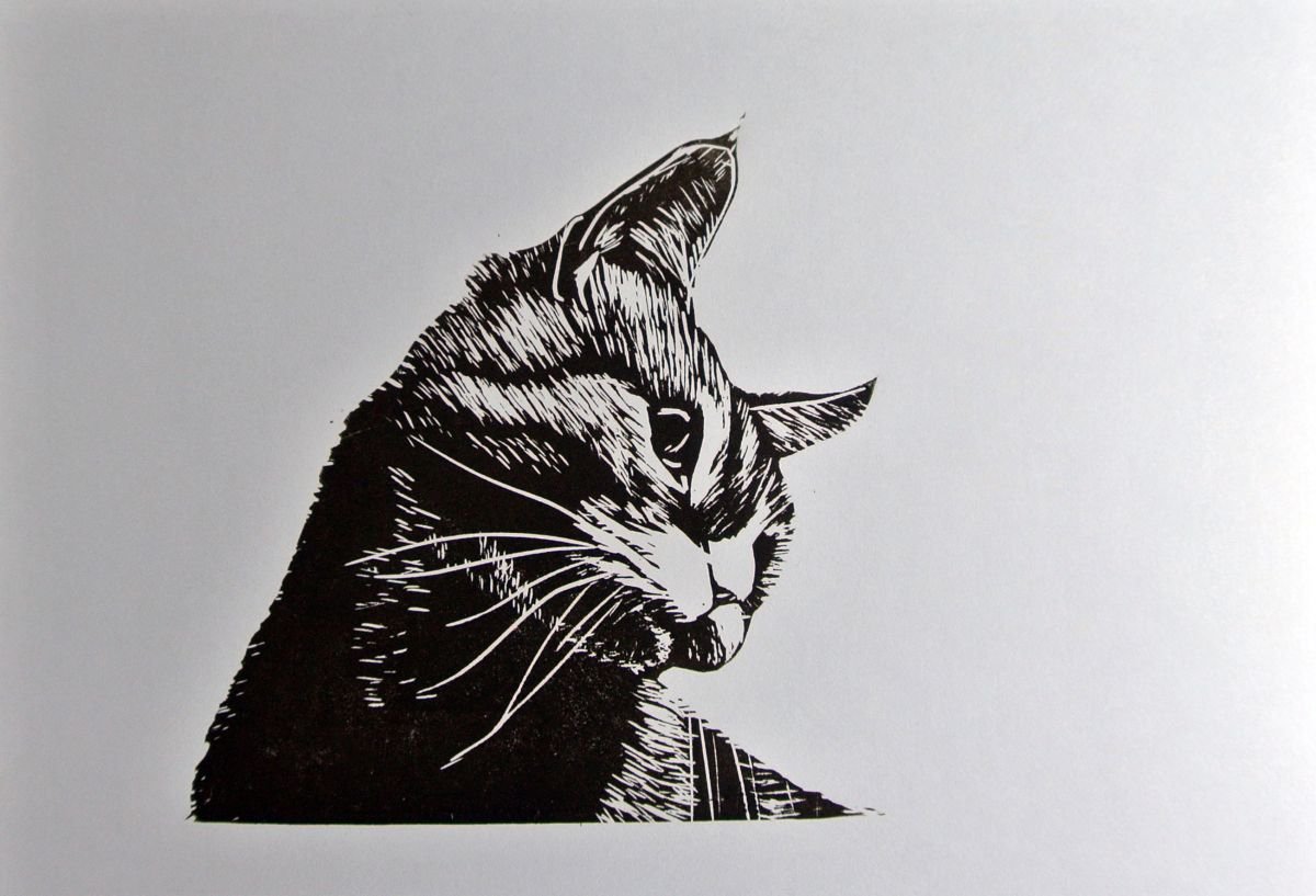 Cat. Linocut Print on Kitakata.