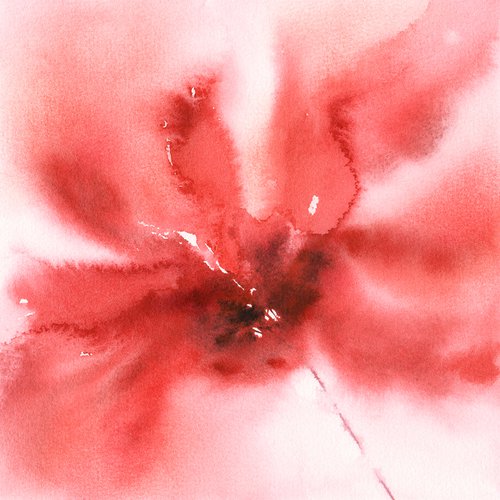 Red flower. Watercolor abstract floral painting by Olga Grigo