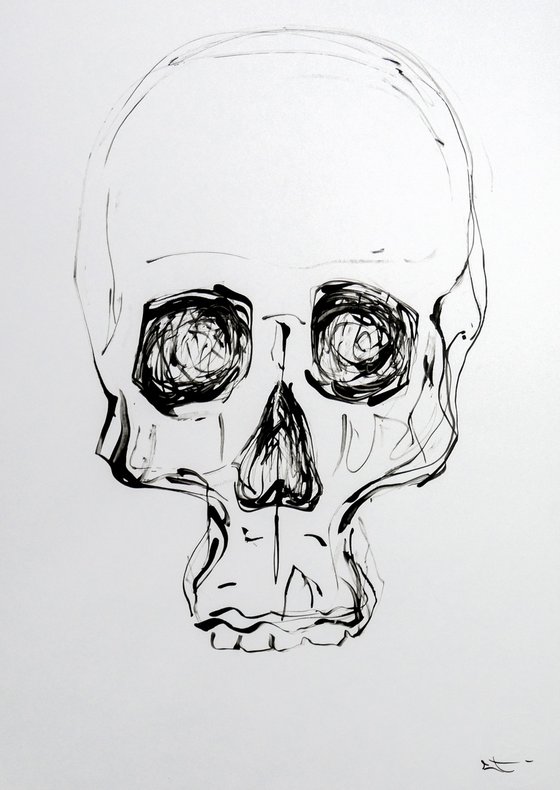 SKULL, EXPRESSIVE INK drawing